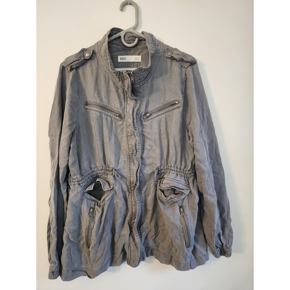BKE Buckle 100% Tencel Grey Utility Cargo Anorak Jacket Cinch Waist Women's L